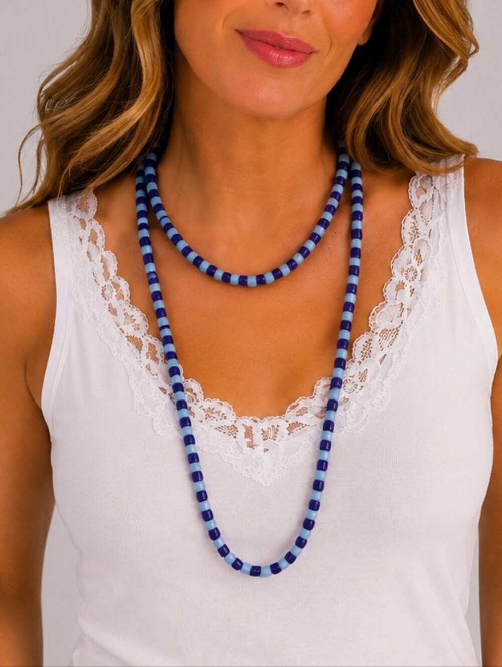 Vintage 1980s Ethnic Cobalt and Baby Blue Glass Beaded Necklace